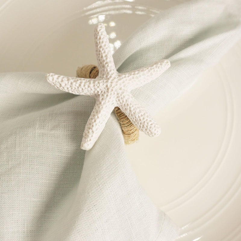 Utalek Starfish Napkin Rings Set of 6 White Sea Star Napkin Ring Holders for Crafts Beach Dinner Party Wedding Theme Party Banquet Nautical Coastal Table Decor
