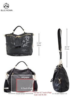BLLE ROWN Women Durable Nylon Handbag Waterproof Black Camo Casual Lightweight Travel Shopping Shoulder Bag Crossbody Bag  - Image 2