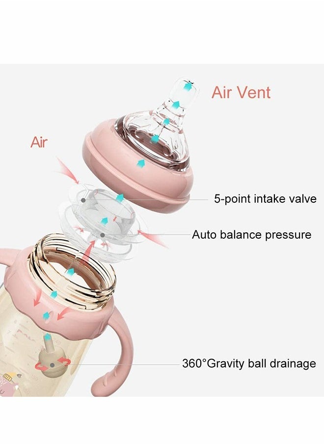Straw Cup Spill-Proof Sippy Cup with Handles, 240ML Baby Bottle with Medium Flow Nipple 6+ Months, Pink - Image 3