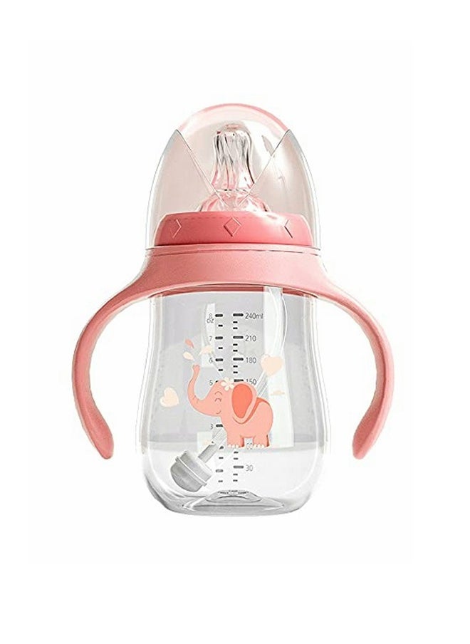 Straw Cup Spill-Proof Sippy Cup with Handles, 240ML Baby Bottle with Medium Flow Nipple 6+ Months, Pink - Image 1