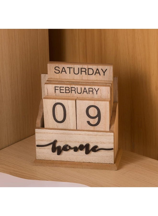 Generic Perpetual Calendar Wooden Blocks Calendar For Home Office Desk Date Week Month Accessories (Natural Wood Calendar) (Color : MU)  - Image 4