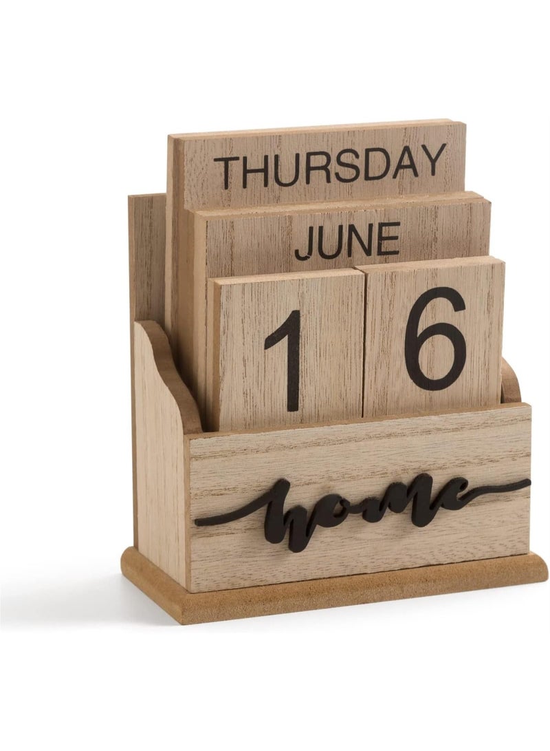 Generic Perpetual Calendar Wooden Blocks Calendar For Home Office Desk Date Week Month Accessories (Natural Wood Calendar) (Color : MU)  - Image 1