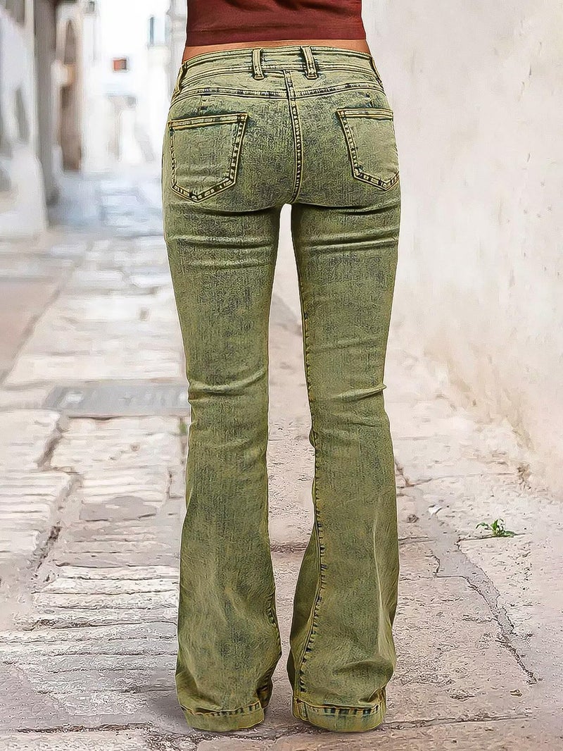 Flamingals Bootcut Mid Waist Stitch Detai Pants for Women Without Belt Green L - Image 4