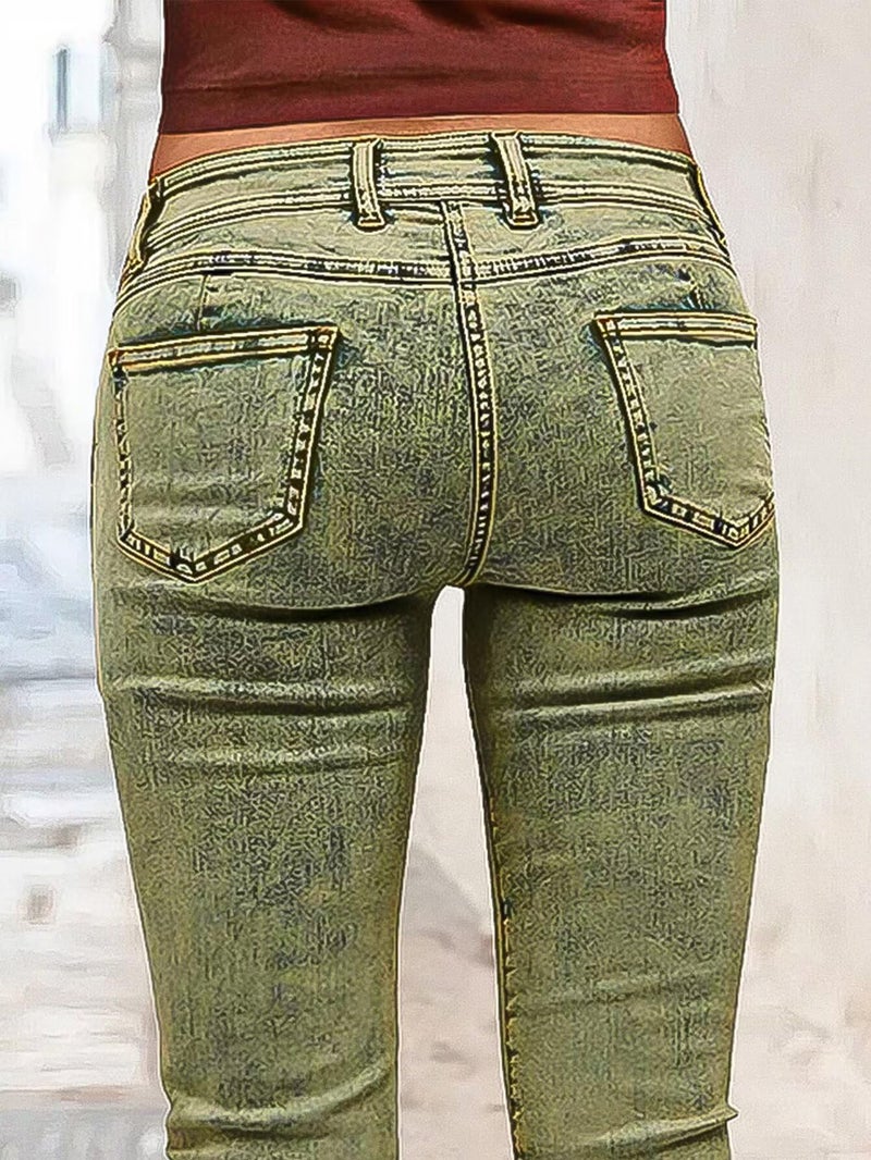 Flamingals Bootcut Mid Waist Stitch Detai Pants for Women Without Belt Green L - Image 3