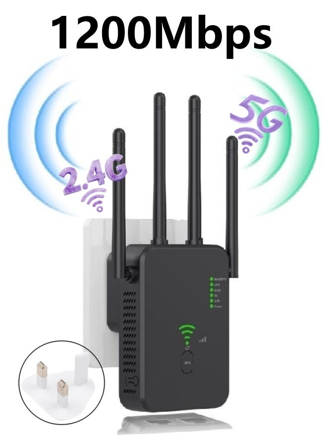1200Mbps Wireless WiFi Repeater Wifi Signal Booster Dual-Band 2.4G 5G WiFi Extender 802.11ac Gigabit WiFi Amplifier WPS Router, AC1200 - Image 1