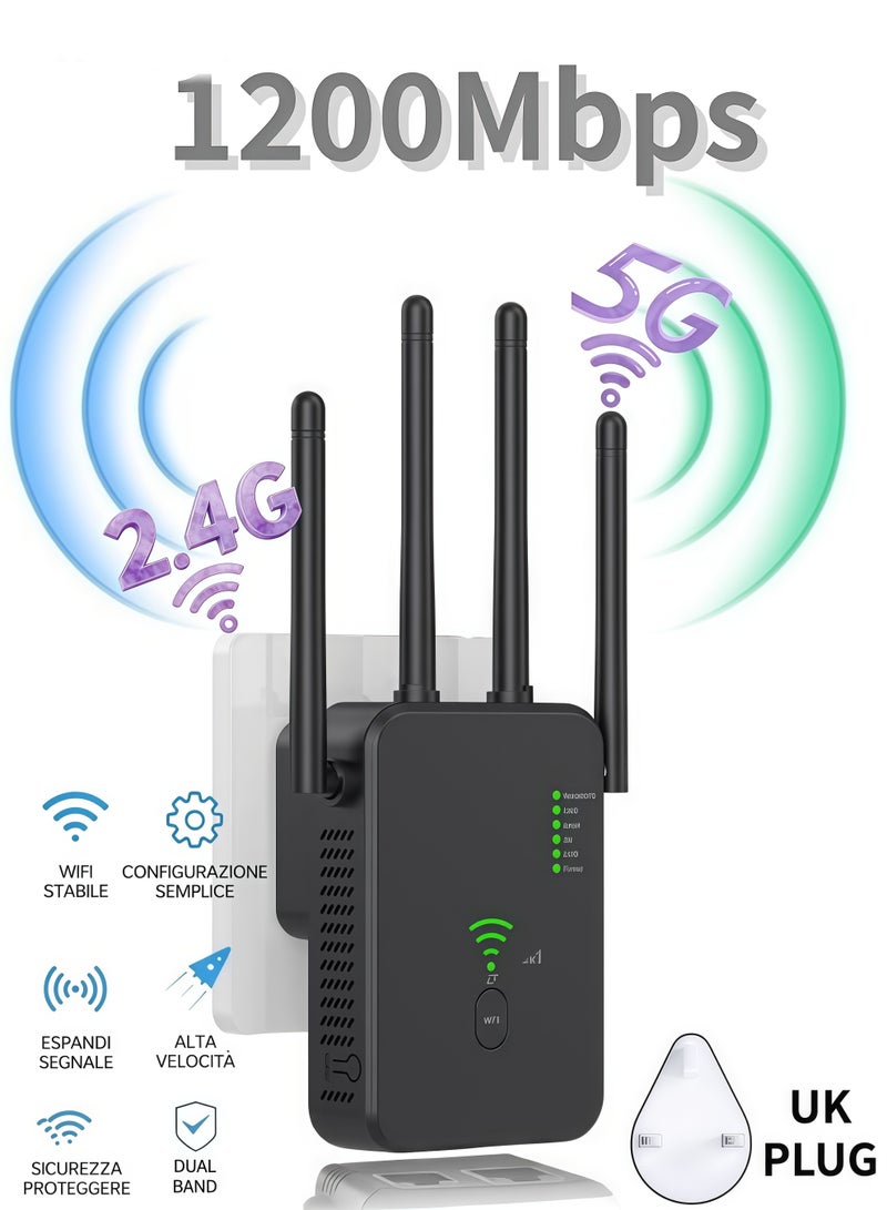 1200Mbps اللاسلكي واي فاي مكرر واي فاي إشارة تعزيز مزدوج النطاق 2.4G 5G واي فاي توسيع 802.11ac جيجابيت واي فاي مضخم WPS الراوتر ، AC1200 - Image 1