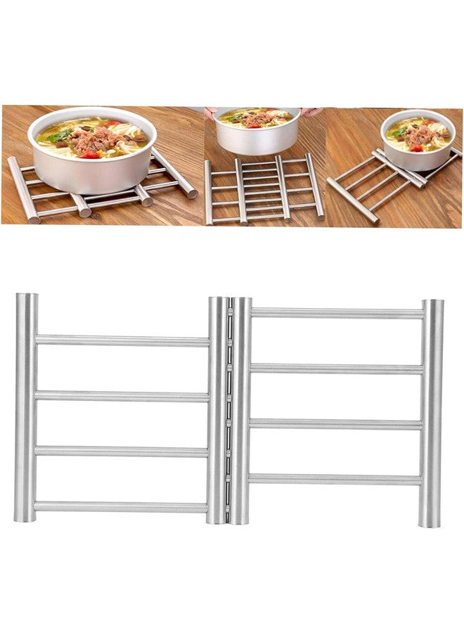 CATANES Stainless Steel Trivet Coaster Hot Pot Placement For Home Kitchen Dining Table For More Than Two Pots, Retractable Pad Insulation Mats Heat-Resistant Placemat Kitchen Gadget 46x4x26 Cm Silver  - Image 1