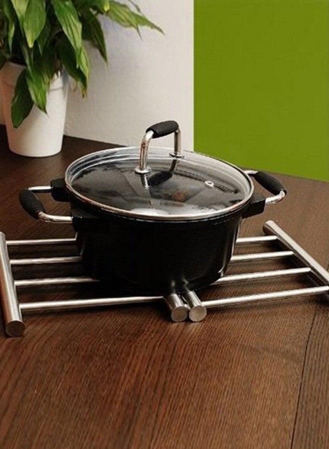 CATANES Stainless Steel Trivet Coaster Hot Pot Placement For Home Kitchen Dining Table For More Than Two Pots, Retractable Pad Insulation Mats Heat-Resistant Placemat Kitchen Gadget 46x4x26 Cm Silver  - Image 2