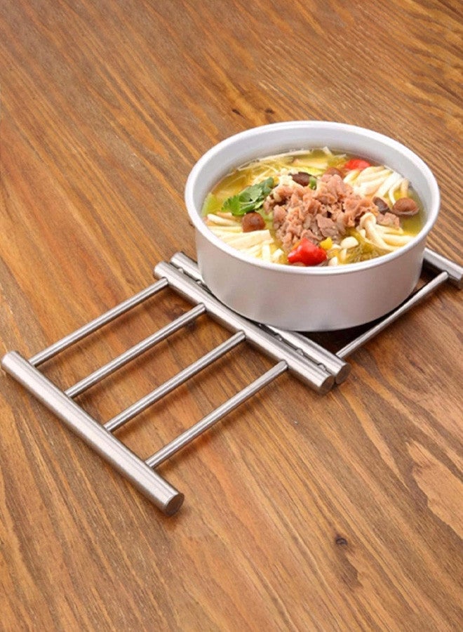 CATANES Stainless Steel Trivet Coaster Hot Pot Placement For Home Kitchen Dining Table For More Than Two Pots, Retractable Pad Insulation Mats Heat-Resistant Placemat Kitchen Gadget 46x4x26 Cm Silver  - Image 3
