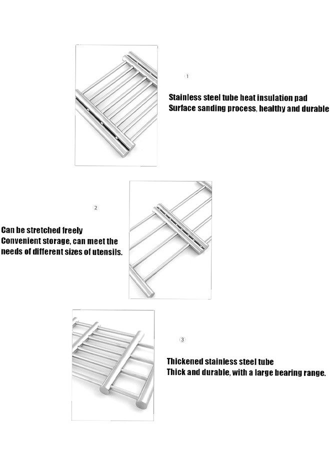 CATANES Stainless Steel Trivet Coaster Hot Pot Placement For Home Kitchen Dining Table For More Than Two Pots, Retractable Pad Insulation Mats Heat-Resistant Placemat Kitchen Gadget 46x4x26 Cm Silver  - Image 4