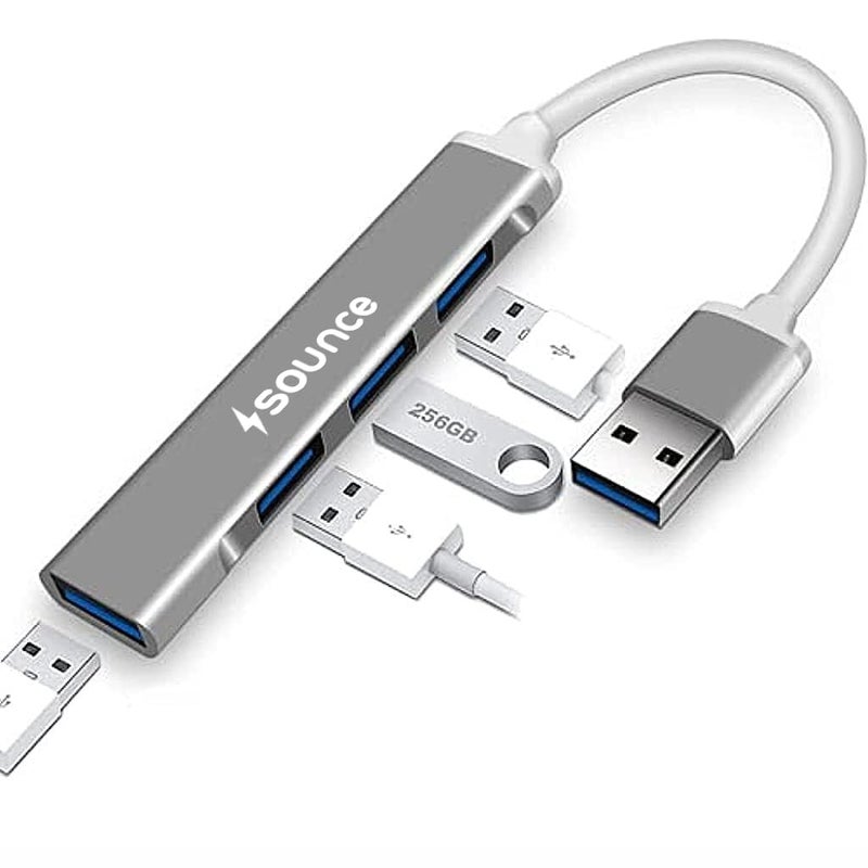 Sounce محور USB 3.0 بأربعة منافذ للكمبيوتر – محور USB عالي السرعة مصنوع من الألمنيوم متوافق مع الكمبيوتر، ماك بوك، ماك برو، ماك ميني، آي ماك، سيرفيس برو، و XPS. - Image 1