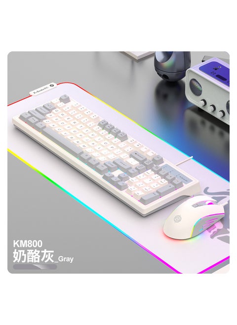 KM800 Wired Mechanical Keyboard Mouse Combo for Gaming  Office KM800 gray color matching keyboard and mouse suit