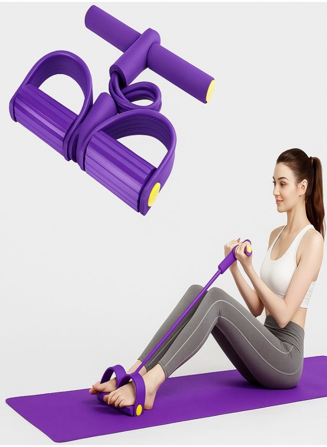 ليفي شريط مقاومة بأربعة أنابيب، حبل سحب للياقة البدنية من اللاتكس لتمرين كامل الجسم، جهاز تمارين البطن والساقين، معدات تمارين رياضية منزلية للبطن والذراعين والخصر والساقين، تدريب على التمدد والتخسيس، لون أرجواني - Image 1