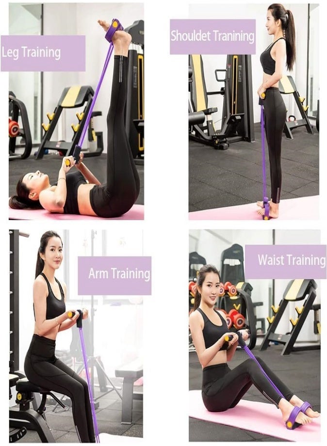 ليفي شريط مقاومة بأربعة أنابيب، حبل سحب للياقة البدنية من اللاتكس لتمرين كامل الجسم، جهاز تمارين البطن والساقين، معدات تمارين رياضية منزلية للبطن والذراعين والخصر والساقين، تدريب على التمدد والتخسيس، لون أرجواني - Image 3