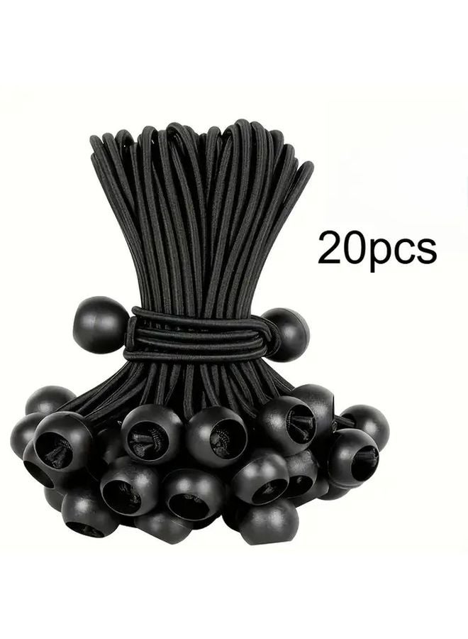 20 Pcs Black Heavy Duty Elastic Ball Bungee Cords with Hooks Multi Purpose Straps - Image 1