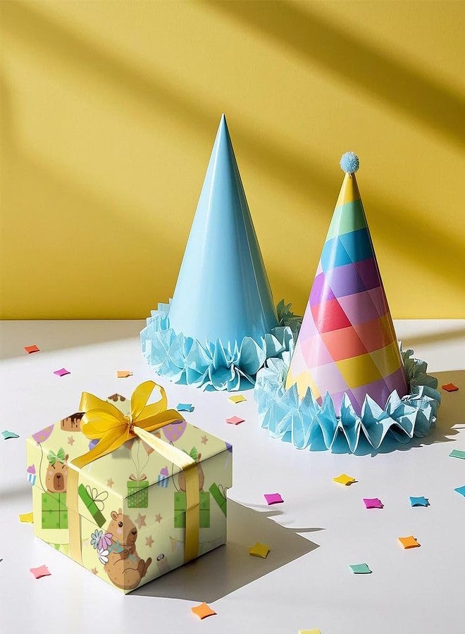Geluode Capybara Wrapping Paper For Kids Girls Boys, Cute Capybaras With Birthday Hat and Balloon Wrapping Paper - 4 Sheets Folded Flat 20x28 Inches Gift Wrap for Birthday Holiday - Image 4
