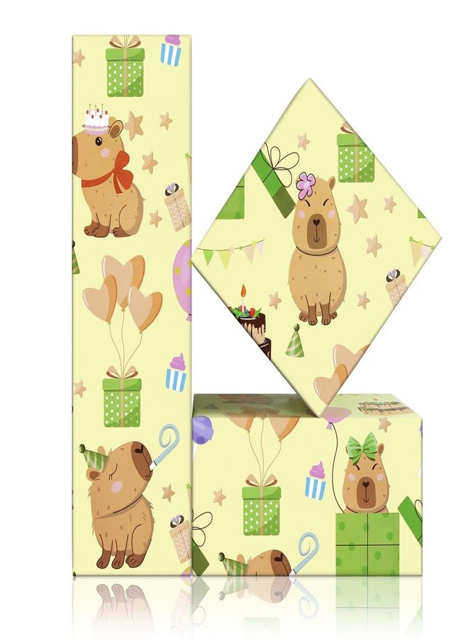 Geluode Capybara Wrapping Paper For Kids Girls Boys, Cute Capybaras With Birthday Hat and Balloon Wrapping Paper - 4 Sheets Folded Flat 20x28 Inches Gift Wrap for Birthday Holiday - Image 1