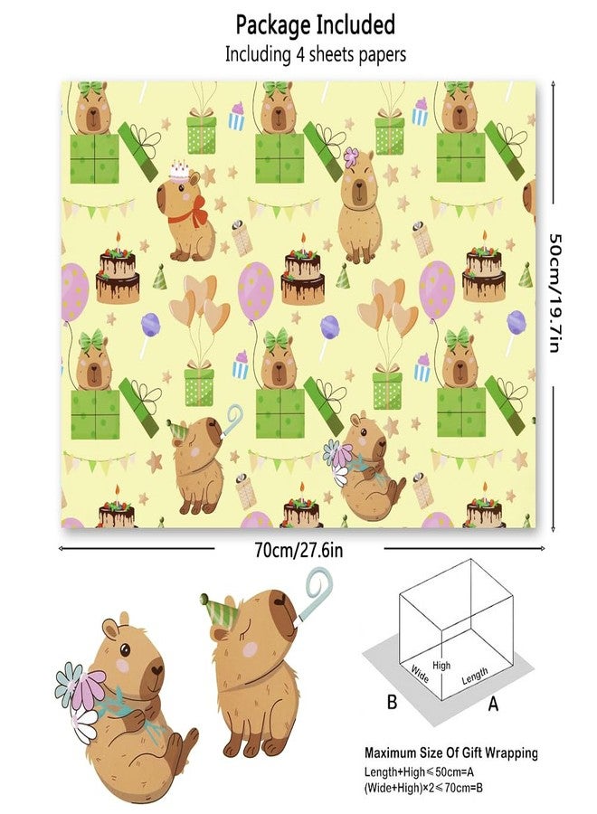 Geluode Capybara Wrapping Paper For Kids Girls Boys, Cute Capybaras With Birthday Hat and Balloon Wrapping Paper - 4 Sheets Folded Flat 20x28 Inches Gift Wrap for Birthday Holiday - Image 2
