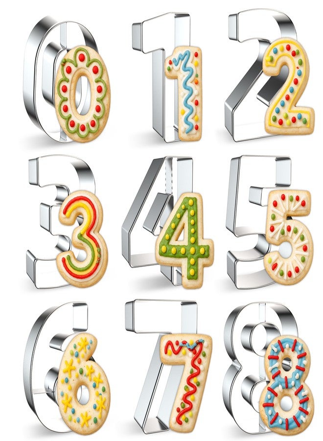 FUSOTO 9PCS Number Cookie Cutters Set, Birthday Numbers 0-8(6 Reverses to 9), Stainless Steel Cookie Cutters for Baking, Number Shaped Baking Tool for Homemaking Biscuits, Cookie, Dough - Image 1