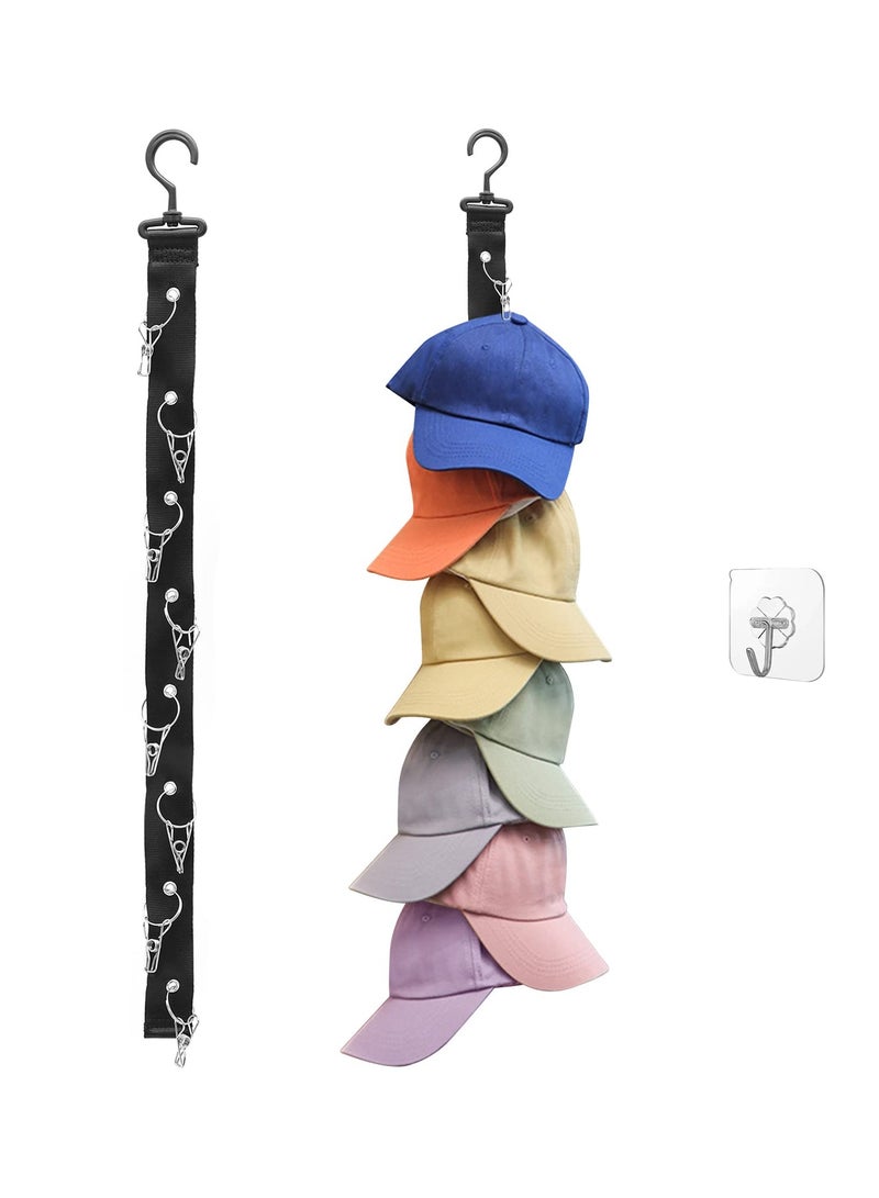 Excefore رف قبعات البيسبول، يحمل حتى 8 قبعات، منظم قبعات الشمس، حامل تخزين القبعات لعمود الخزانة، الحائط، الباب، رف الملابس، عبوتين - Image 1