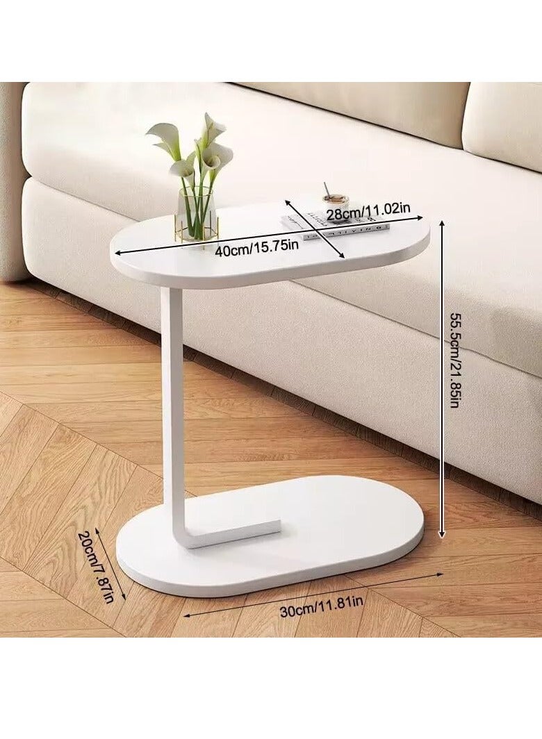 طاولة جانبية على شكل C – طاولة قهوة حديثة، طاولة نهاية، طاولة بجانب السرير للأريكة والسرير، لغرفة المعيشة وغرفة النوم، باللون الأبيض - Image 2