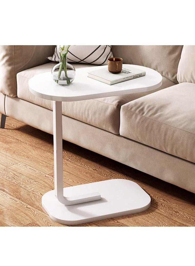 طاولة جانبية على شكل C – طاولة قهوة حديثة، طاولة نهاية، طاولة بجانب السرير للأريكة والسرير، لغرفة المعيشة وغرفة النوم، باللون الأبيض - Image 1