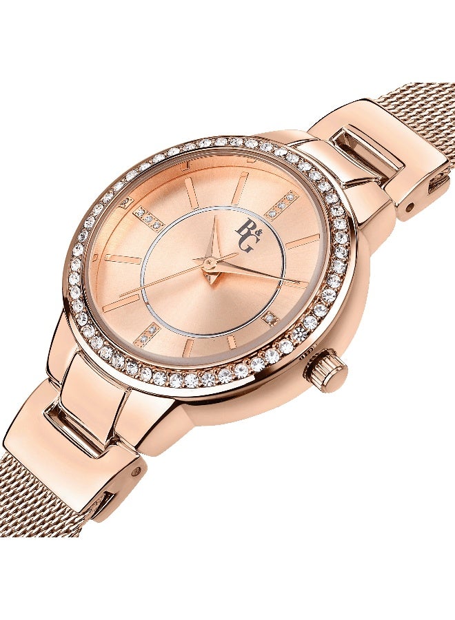 B&G Women's Gold Round Analog Dial with Gold Metal Band Watch - 30mm - R3853247518 - Image 2