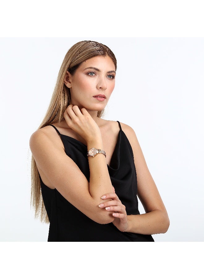 B&G Women's Gold Round Analog Dial with Gold Metal Band Watch - 30mm - R3853247518 - Image 3