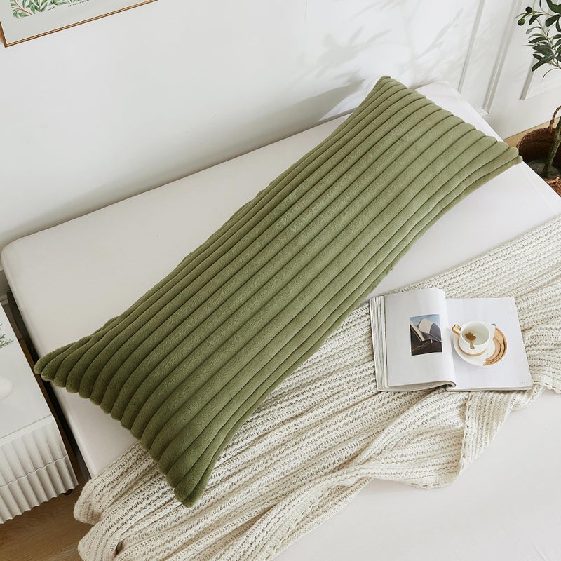 Memfydu Full Body Pillow with Fluffy Stripe Faux Fur Removable Cover, Long Bed Pillow Adult 20x54 Inches for Side Sleeper and Pregnancy, Sage. - Image 3