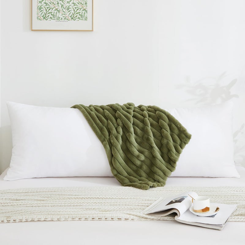 Memfydu Full Body Pillow with Fluffy Stripe Faux Fur Removable Cover, Long Bed Pillow Adult 20x54 Inches for Side Sleeper and Pregnancy, Sage. - Image 2
