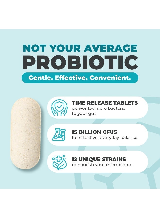 Balance ONE Probiotic, Daily Probiotics For Women & Men, Shelf Stable, 15 Billion Cfus With Prebiotics, 12 Probiotic Strains, Lactobacillus Plantarum Acidophilus & Paracasei, 60 Time-Release Tablets - Image 2