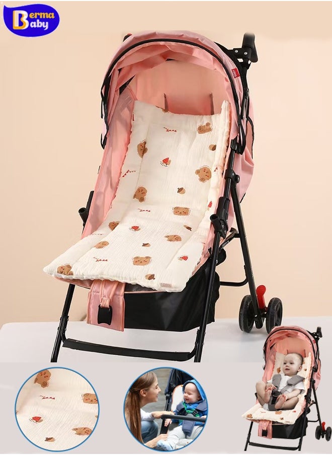 Berma Baby Baby stroller seat cushion, toddler seat cushion, universal breathable and soft newborn baby stroller seat cushion, baby dining car seat lining, pure cotton seat cushion for boys and girls stroller (bear)  - Image 1