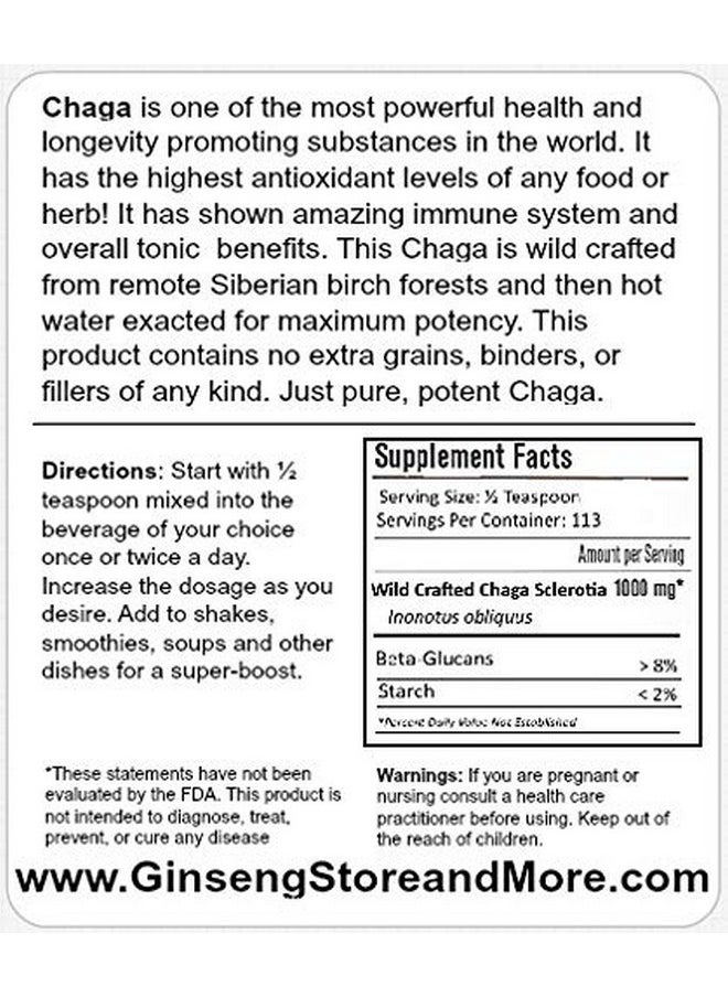 GinsengStoreAndMore 4Oz Organic Chaga Mushroom Extracted From Wildcrafted Siberian Chaga Sclerotium From Nammex | >8% Beta-Glucans | Inonotus Obliquus | Β-Glucan For Energy, Antioxidants, Immune System  - Image 2