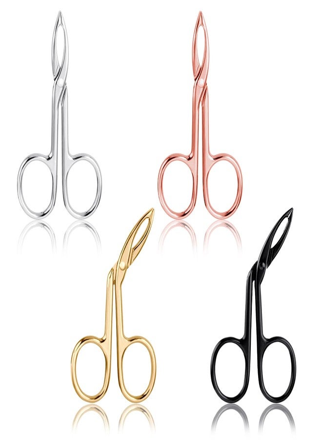 WLLHYF 4 Pieces Eyebrow Tweezers Scissor Handle Set Flat Straight Tip Hair Plucker and Slanted Tip Shaped Eyebrow Facial Remover Stainless Steel Brow Tweezers for Women Men(silver/black/gold/rosegold - Image 1