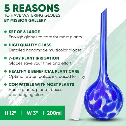 Mission Gallery Plant Watering Globes Set of 6 – Large Glass Bulbs (up to 7 Days of Watering) for Indoor & Outdoor Plants – Multicolor - Self-Watering - Image 2