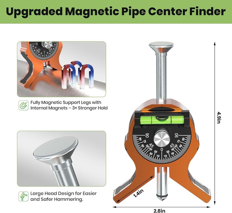 Nuvium Magnetic Pipe Center Finder Punch with Dial Bubble Protractor - Image 2