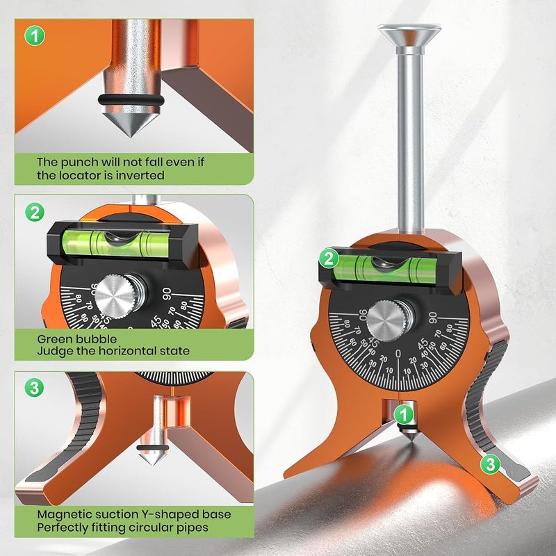 Nuvium Magnetic Pipe Center Finder Punch with Dial Bubble Protractor - Image 4