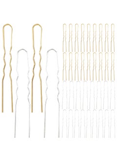 Lawie 40 Pack 3 Inch Gold Silver Metal U Shaped Hair Pins Alloy Iron Wire Hair Fork Long Chopsticks Hairpins Picks Hair Sticks Shawl Pin Hairclips Simple Fast Bun Holder Crafting DIY Accessory Bulk