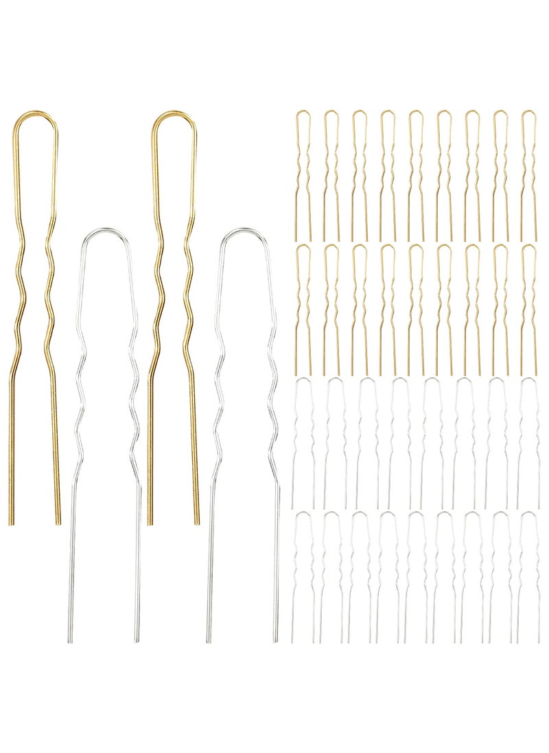 Lawie - Lawie 40 Pack 3 Inch Gold Silver Metal U Shaped Hair Pins Alloy Iron Wire Hair Fork Long Chopsticks Hairpins Picks Hair Sticks Shawl Pin Hairclips Simple Fast Bun Holder Crafting DIY Accessory Bulk - Image 1