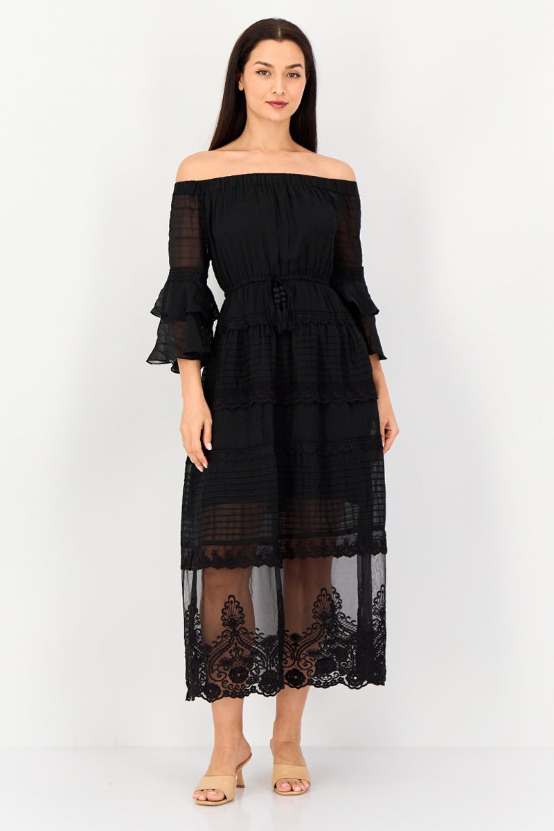 VERO MODA فستان ميدي منسوج للنساء، أسود - Image 1