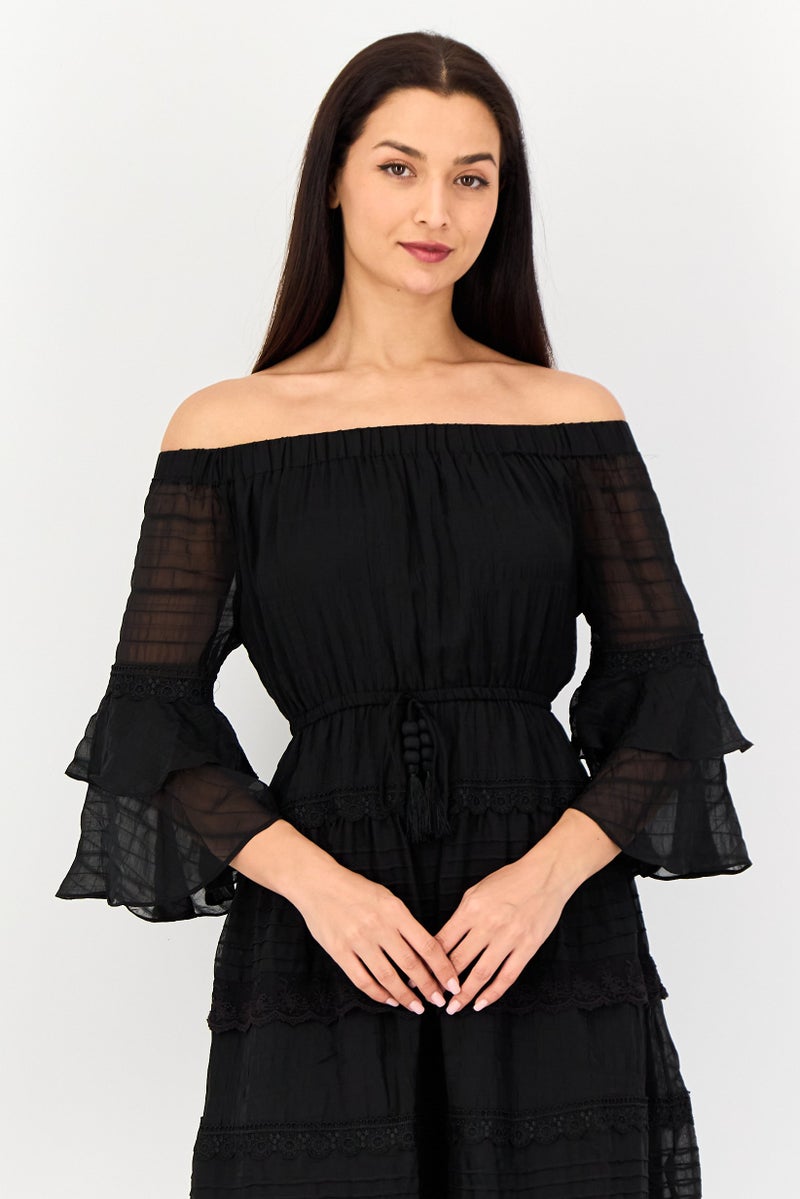 VERO MODA فستان ميدي منسوج للنساء، أسود - Image 4