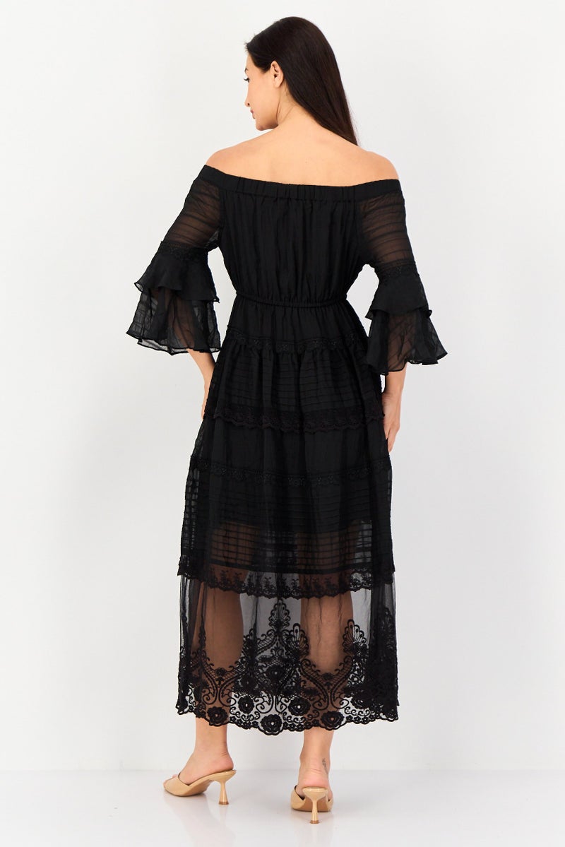 VERO MODA فستان ميدي منسوج للنساء، أسود - Image 3