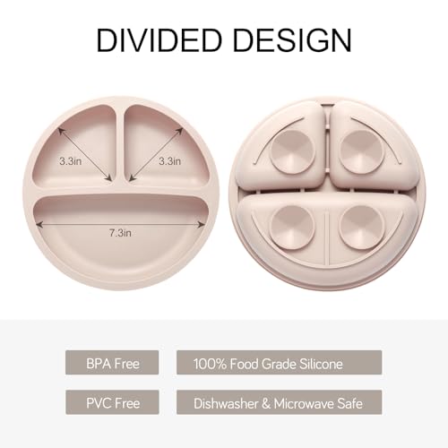 Eascrozn Silicone Feeding Set, 2 Pack Divided Toddler Plates with Suction, 2 Pack Utensils - Spoons & Forks, BPA Free, Baby Led Weaning Supplies - Image 2