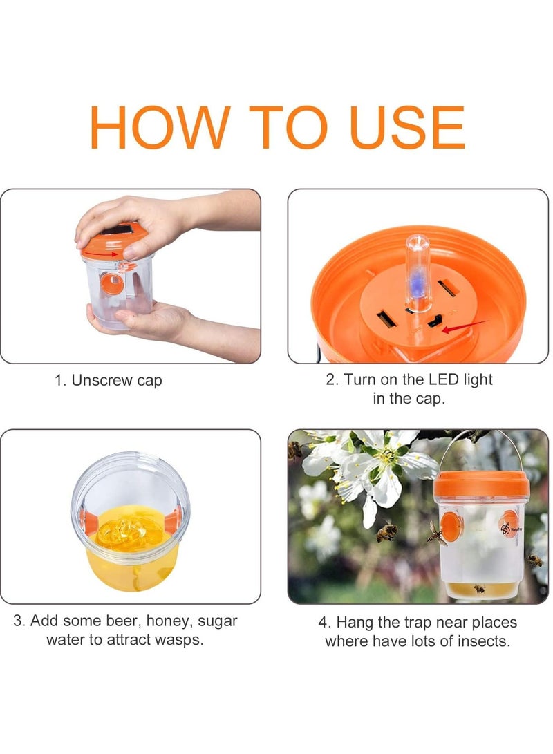 SOLARAE 2 Pcs Wasp Traps, Solar Powered Wasp Killer, Outdoor Hanging Yellow Jacket Trap with UV Light, Reusable Bee Catcher, Outdoor Hornet Trap for Garden, Orchards, Farms - Image 5