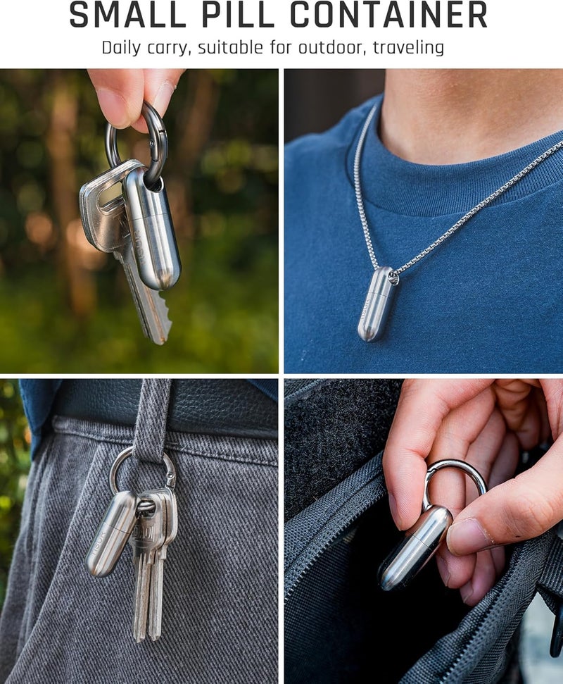 TISUR Micro Keychain Pill Holder. Titanium Pill Case Waterproof Pill Fob for Emergency Aspirin & Nitroglycerin for Travel Purse Pocket (Tiny) - Image 4