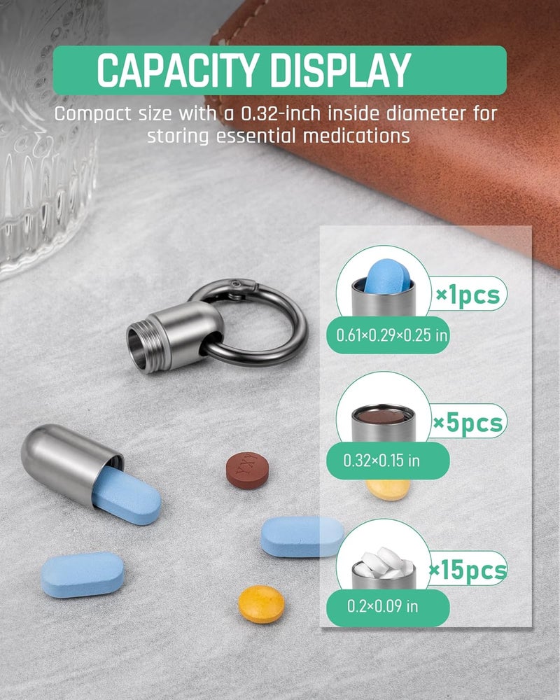 TISUR Micro Keychain Pill Holder. Titanium Pill Case Waterproof Pill Fob for Emergency Aspirin & Nitroglycerin for Travel Purse Pocket (Tiny) - Image 2