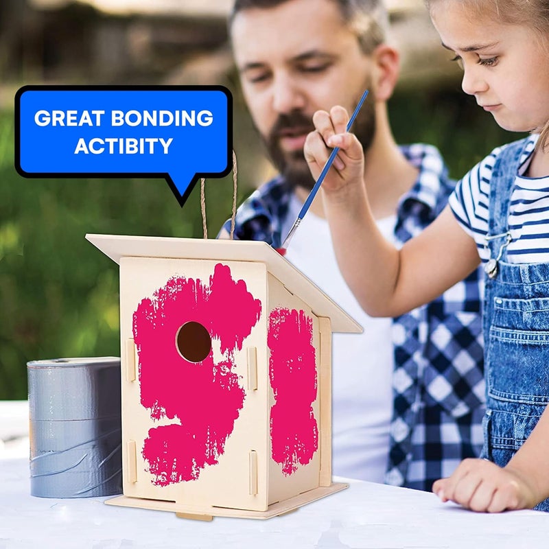 Neliblu 2 Pack Birdhouse Kits for Kids - 6.1" x 5.9" x 3.0" - DIY Craft and Garden Decoration, Pre-cut, Easy to Assemble for Birdwatchers - Includes Paints, Brushes, Birdhouse Kits for Adults to Build - Image 4