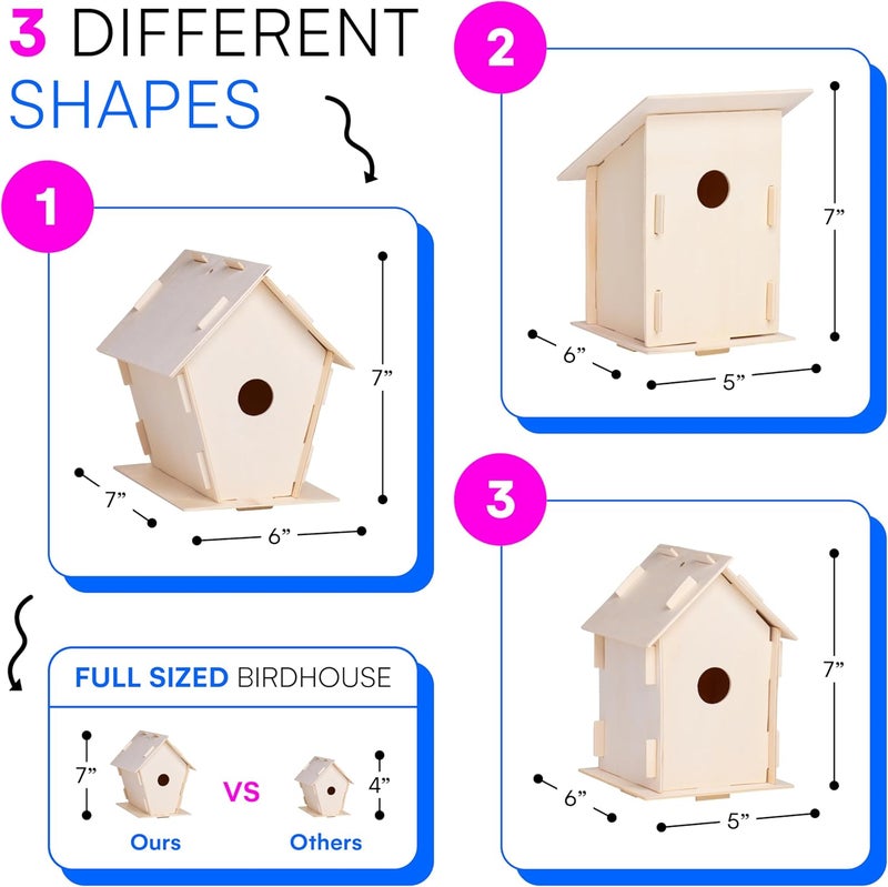Neliblu 2 Pack Birdhouse Kits for Kids - 6.1" x 5.9" x 3.0" - DIY Craft and Garden Decoration, Pre-cut, Easy to Assemble for Birdwatchers - Includes Paints, Brushes, Birdhouse Kits for Adults to Build - Image 3
