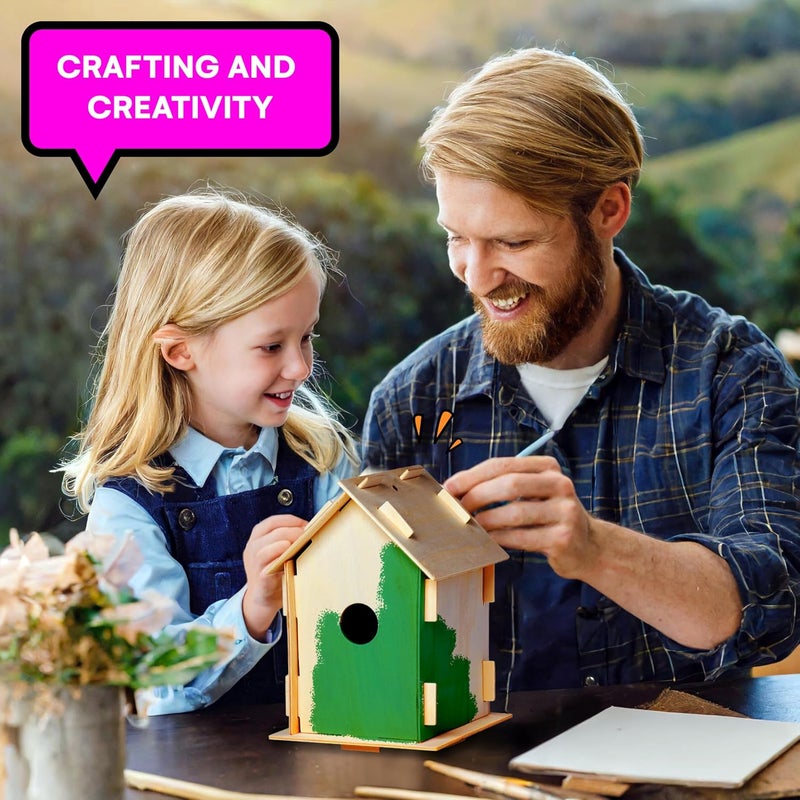 Neliblu 2 Pack Birdhouse Kits for Kids - 6.1" x 5.9" x 3.0" - DIY Craft and Garden Decoration, Pre-cut, Easy to Assemble for Birdwatchers - Includes Paints, Brushes, Birdhouse Kits for Adults to Build - Image 2