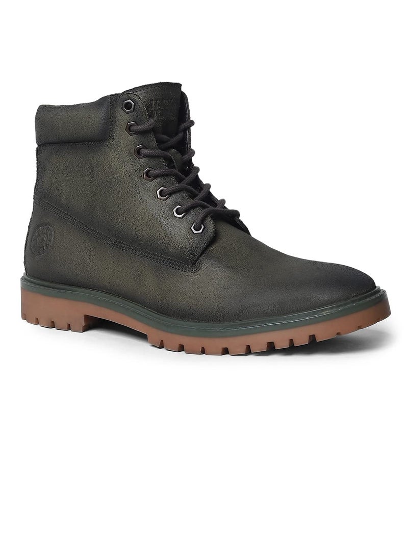 JACK & JONES JACK&JONES Green Vintage Washed Leather Boots - Image 4